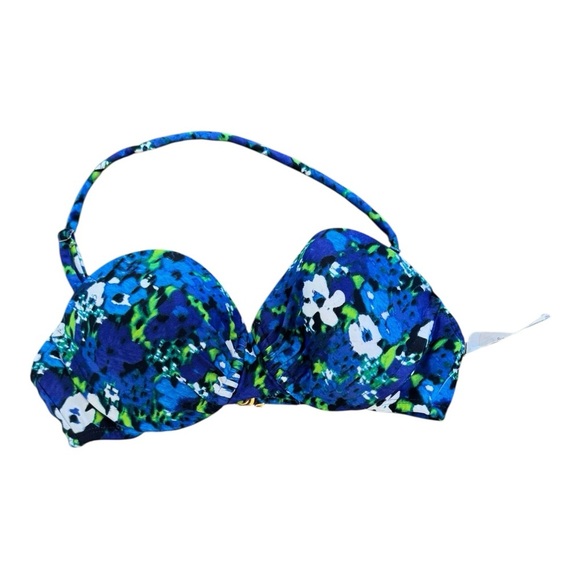 Shoshanna Bra Halter Bikini Top in Blue Floral - Picture 2 of 4